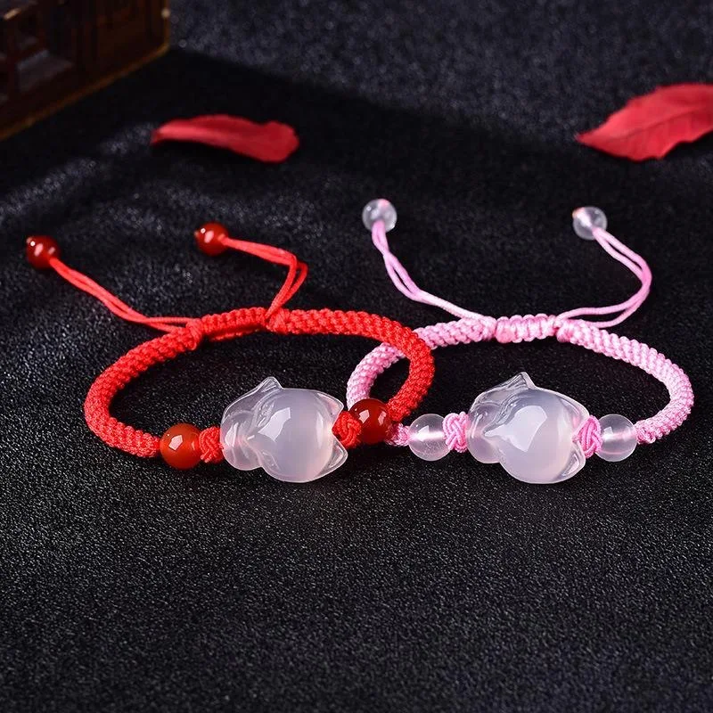 Men Accessories For Hand - สร้อยข้อมือยืดหยุ่นลายจิ้งจอกหยกโมราสีชมพูธรรมชาติของจีนเครื่องประดับแบบถักมือเครื่องประดับสำหรับเป็นของขวัญสำหรับผู้ชายผู้หญิงแบบทำมือ