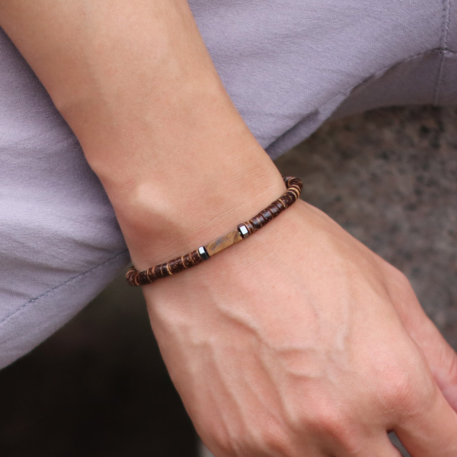 Men Accessories Amazon - ผู้ชาย Retro 5 มม.สร้อยข้อมือกะลามะพร้าวธรรมชาติผู้ชาย Tiger Eye