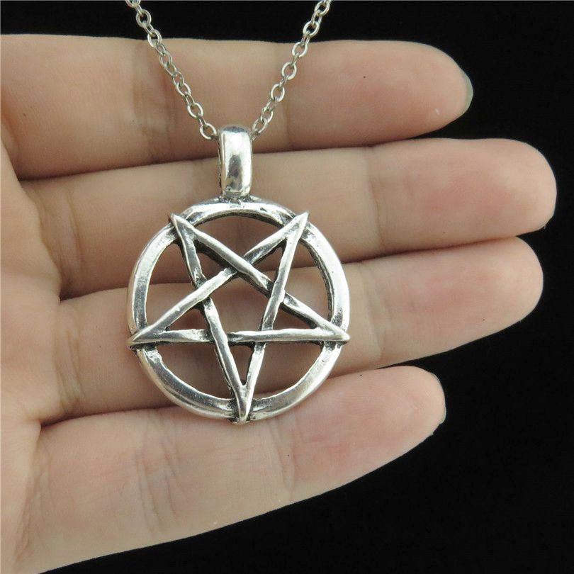 Men Accessories Aesthetic - แฟชั่นวินเทจสีเงินPentagramสร้อยคอสําหรับหญิงชายอุปกรณ์เสริมเครื่องประดับโลหะบนคอสร้อยคอChokerที่ดีที่สุดของขวัญ