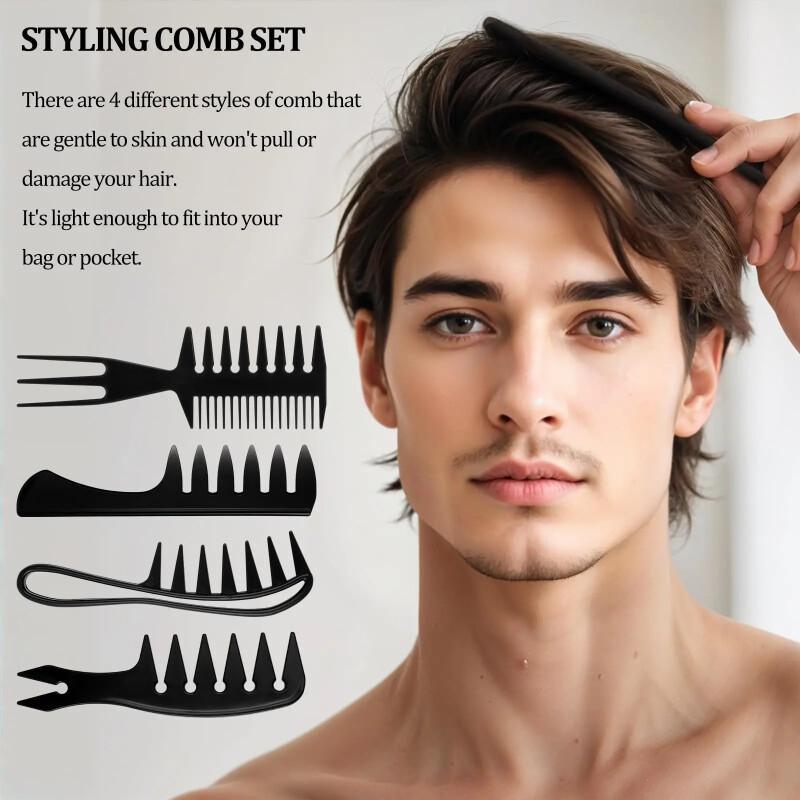 Men Accessories Combo - ชุดหวีจัดแต่งทรงผม 4 ชิ้นสำหรับผู้ชาย - หวีซี่ห่าง หวีจัดแต่งทรงผม
