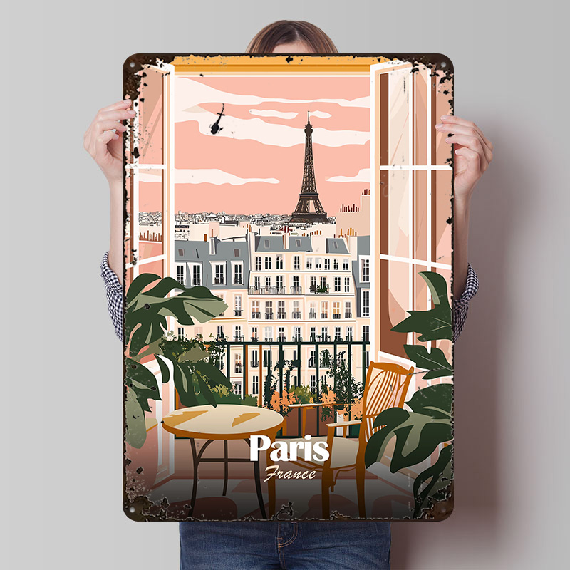Men'S Accessories Paris - โปสเตอร์โลหะลายวิวระเบียงปารีส งานศิลปะติดผนังแบบกำหนดเอง สไตล์เรโทร วินเทจ ป้ายโลหะสำหรับตกแต่งห้องแมนเคฟ ของตกแต่งบ้านและอุปกรณ์ตกแต่งห้อง