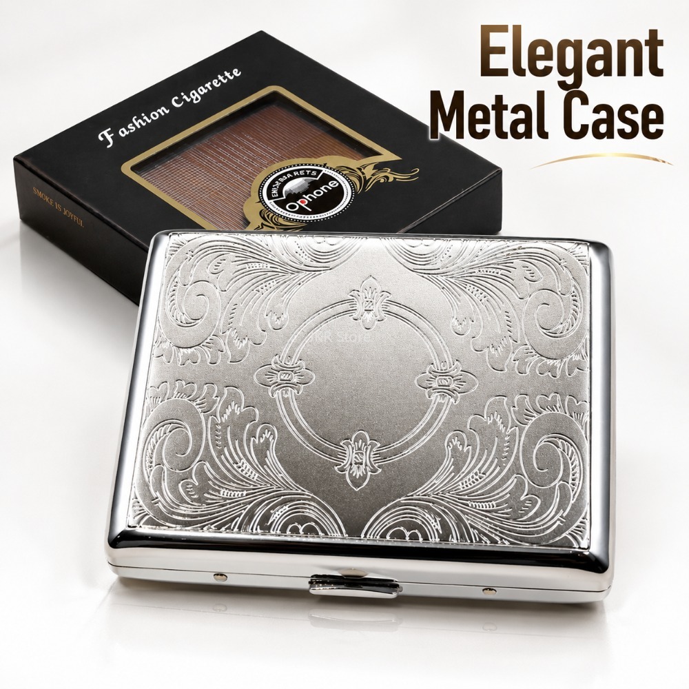 Men'S Mens Accessories - กล่องใส่บุหรี่สแตนเลสแบบพกพา ลายนูน กล่องโลหะสำหรับเก็บบุหรี่ อุปกรณ์เสริมสำหรับการสูบบุหรี่สำหรับผู้ชายและผู้หญิง เหมาะสำหรับพกพาในชีวิตประจำวันและการเดินทาง