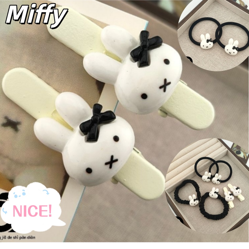 Tie Clip Set - ที่คาดผมรูปโบว์กระต่ายมิฟฟี่น่ารัก, ที่หนีบผมรูปเป็ดสีดำ, ที่คาดผมสไตล์ Ins สำหรับเพื่อนซี้