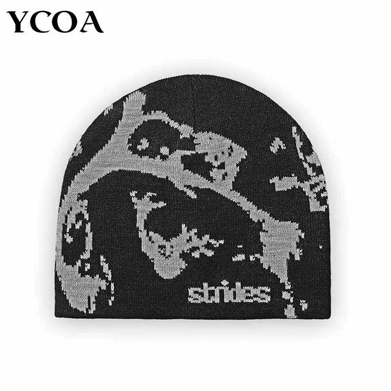 Men Accessories Aesthetic - ผู้ชายหมวก Strides Splatter หมวกเกาหลีฤดูหนาวถัก Vintage Y2k