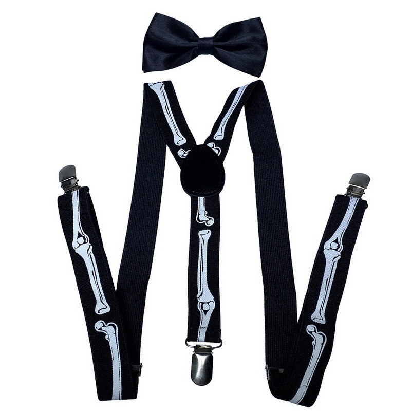 Tie Clip Set - ชุดสายเอี๊ยมยางยืดปรับได้สำหรับผู้ชายและผู้หญิง พร้อมชุดเนคไทโบว์ สำหรับชุดทำงาน ชุดแต่งงาน ชุดทางการ อุปกรณ์เสริมสายเอี๊ยมยางยืด