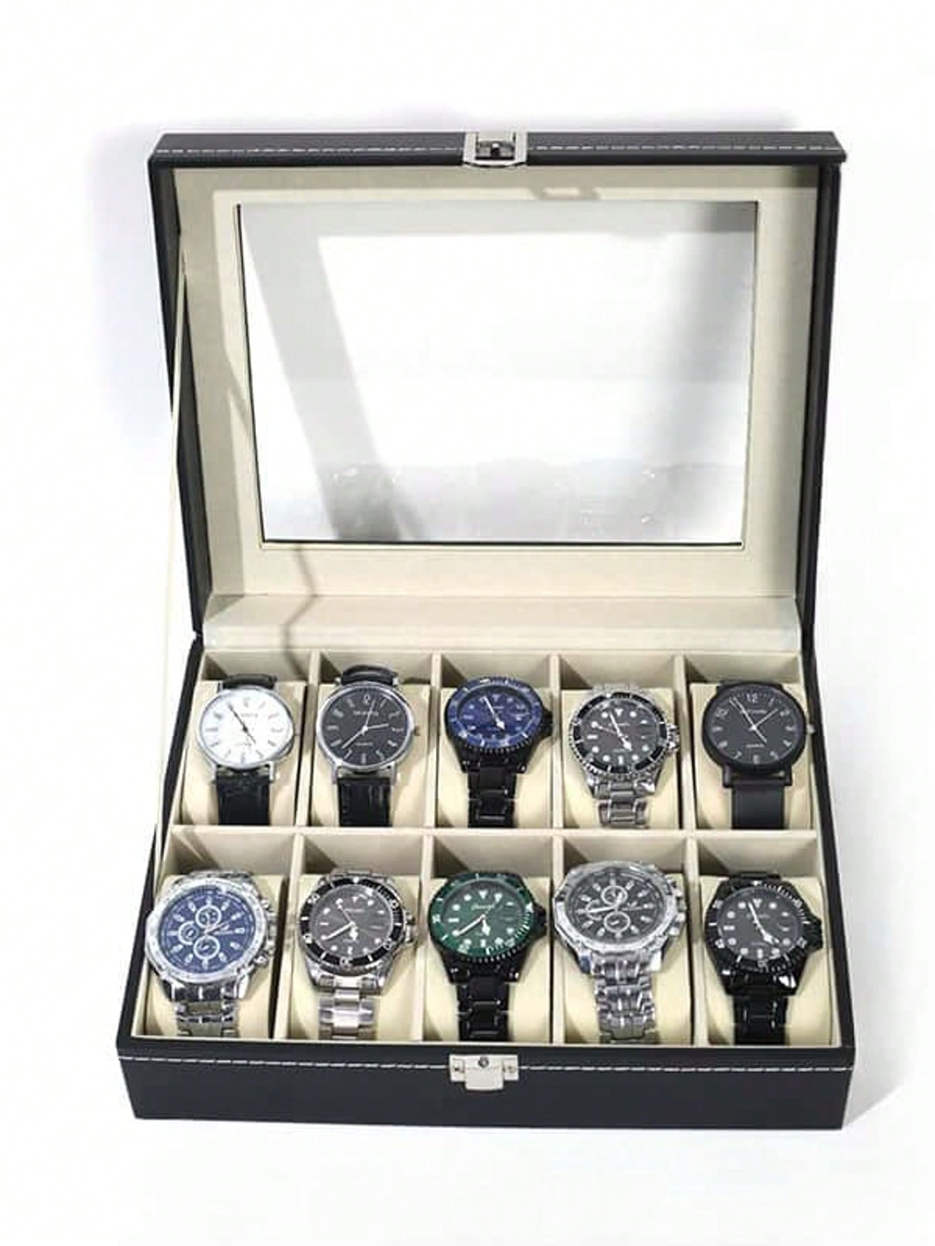 Men Accessories Box - กล่องใส่นาฬิกาหนังพร้อมกุญแจล็อค, กล่องโชว์นาฬิกาความจุขนาดใหญ่, กล่องเก็บเครื่องประดับระดับไฮเอนด์สำหรับผู้ชายและผู้หญิง, สำหรับโต๊ะเครื่องแป้งในบ้าน