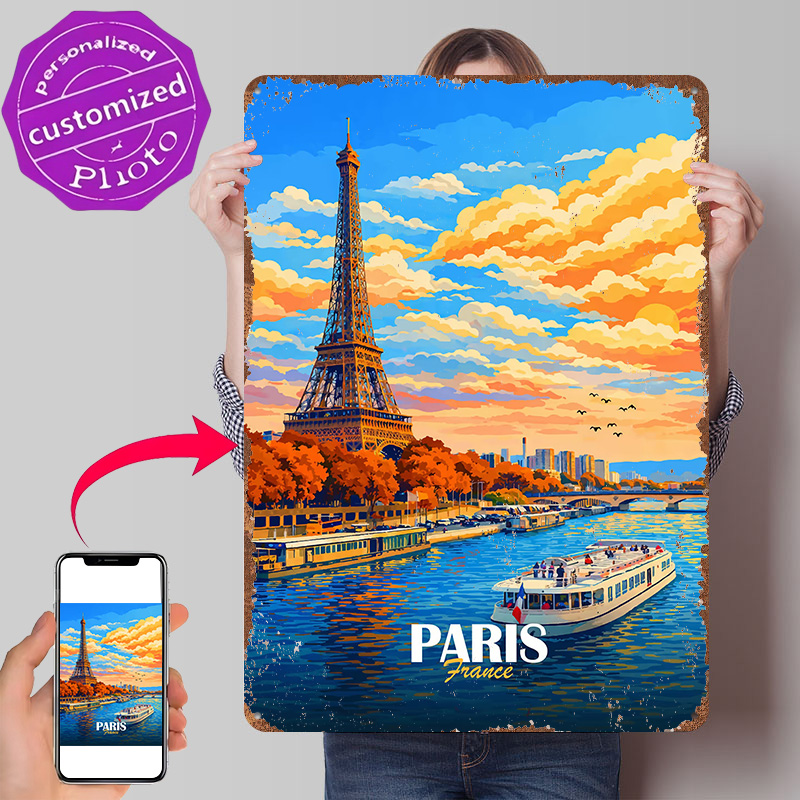 Men'S Accessories Paris - ป้ายโลหะ 3 มิติ ลายพิมพ์ลายเส้นแม่น้ำแซง ปารีส แบบปรับแต่งได้