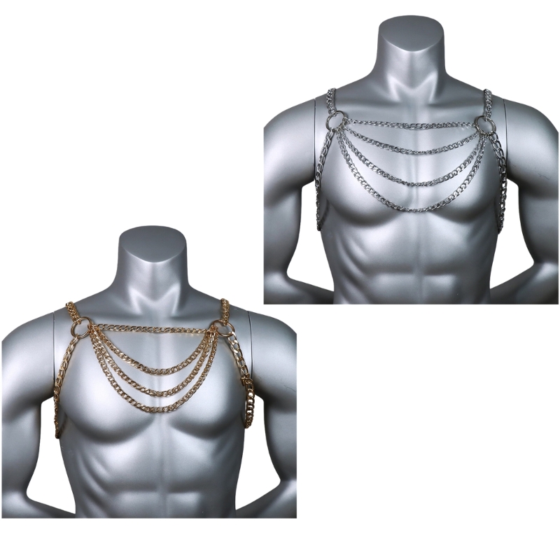 Mens Accessories Style - ผู้ชายเซ็กซี่โลหะหน้าอก CHAIN ​​เครื่องประดับ Punk สไตล์บิกินี่สายรัดเทศกาล PARTY