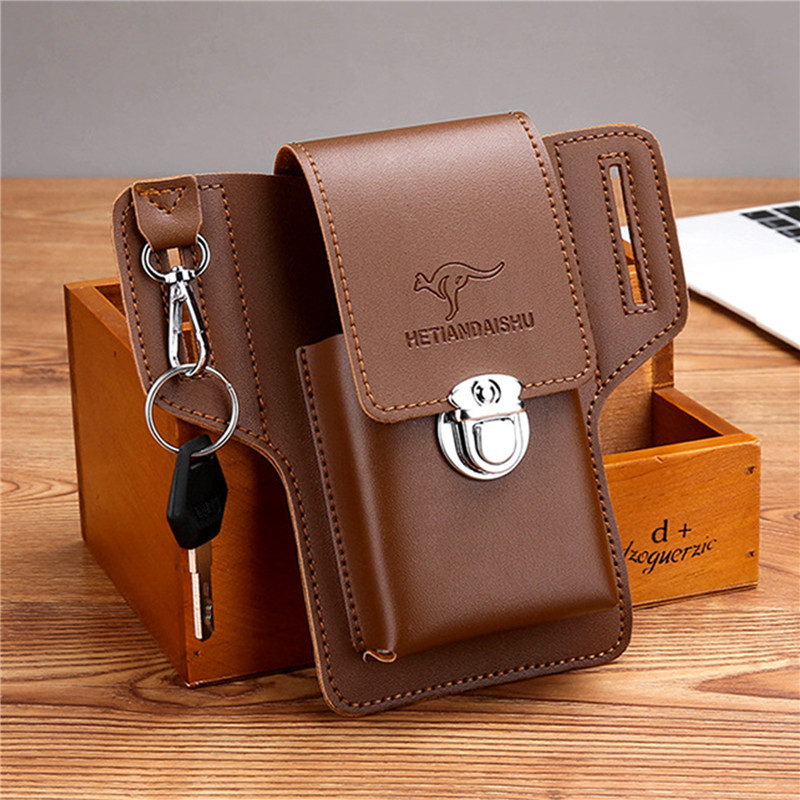 Men Accessories Box - กระเป๋าคาดเอวใส่โทรศัพท์สำหรับผู้ชาย ซองใส่โทรศัพท์แบบห่วง กระเป๋าใส่โทรศัพท์ กระเป๋าสตางค์ คุณภาพสูง หนัง