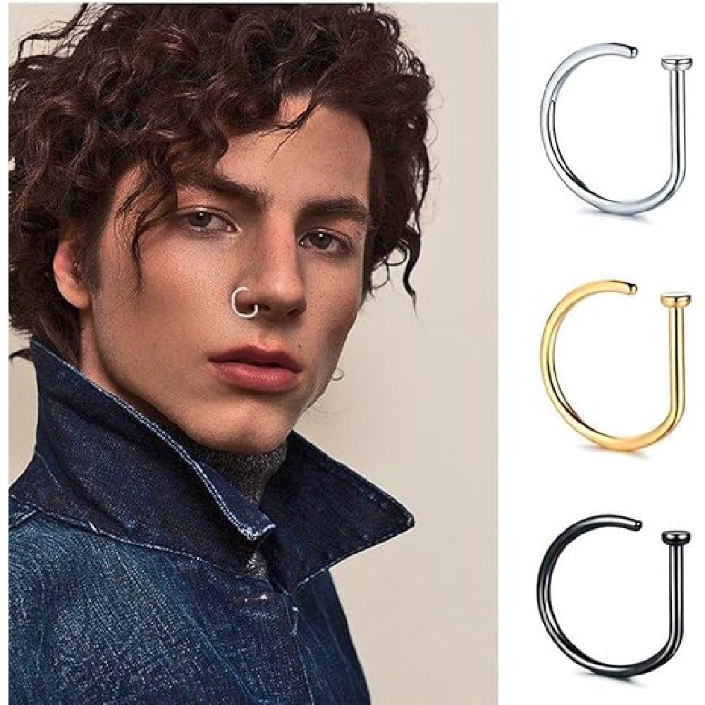 Men'S Accessories Rings - ชุดแหวนจมูกปลอมรูปตัว D แบบไม่ต้องเจาะ 4 ชิ้น, แหวนจมูกแบบหนีบสแตนเลส,