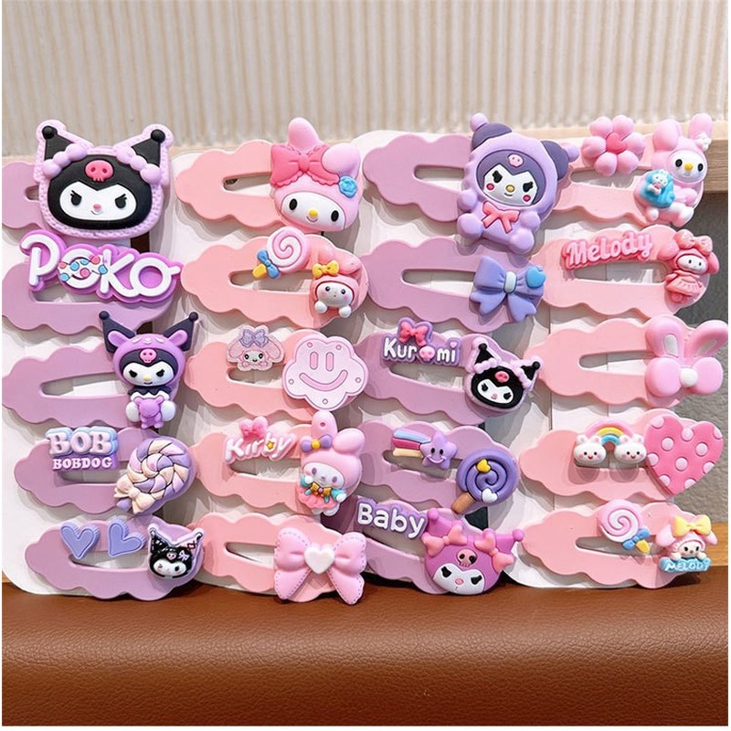 Tie Clip Set - ชุดเครื่องประดับผมเฮลโล คิตตี้ คุโรมิ,กิ๊บติดผมการ์ตูนสำหรับเด็ก, กิ๊บติดผมด้านข้าง, ยางรัดผมหางม้า, กิ๊บติดผม,