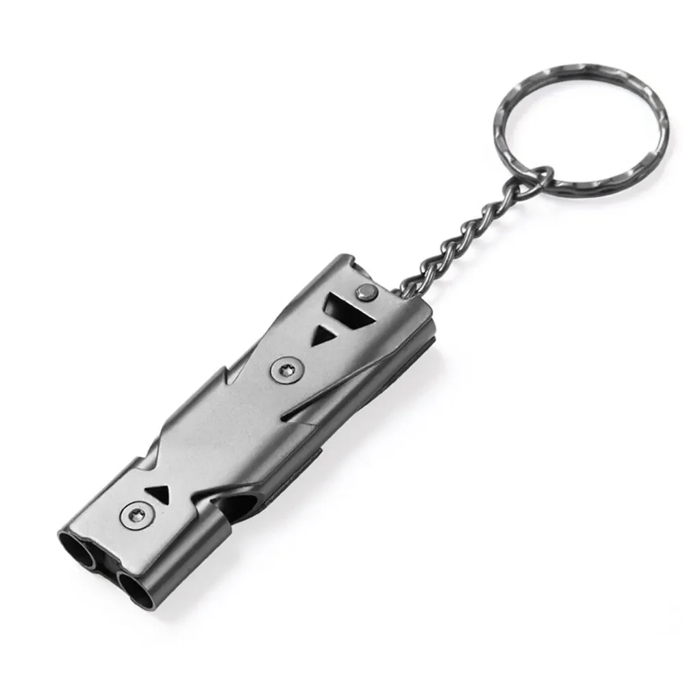 Keychain Multi Tool - พวงกุญแจนกหวีดฉุกเฉินเสียงดังพิเศษ อุปกรณ์ตั้งแคมป์กลางแจ้งแบบพกพาอเนกประสงค์ แบบสองท่อ