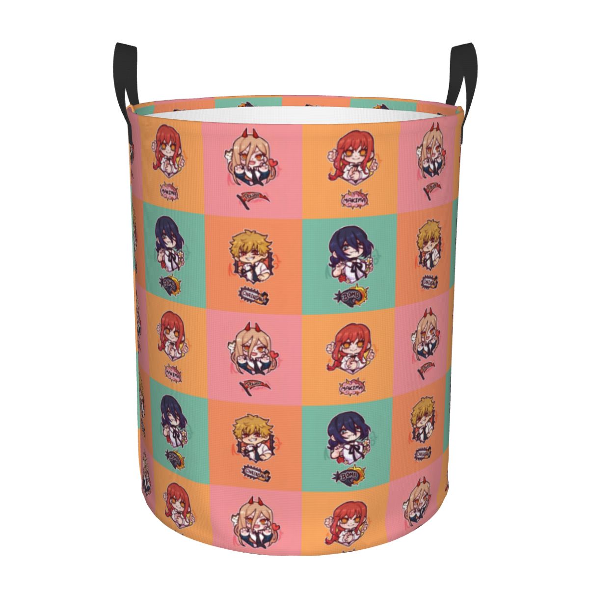 Men Accessories Hamper - ตะกร้าผ้าลายตารางหมากรุก Chainsaw Man แบบพับได้ สำหรับใส่เสื้อผ้าในบ้าน