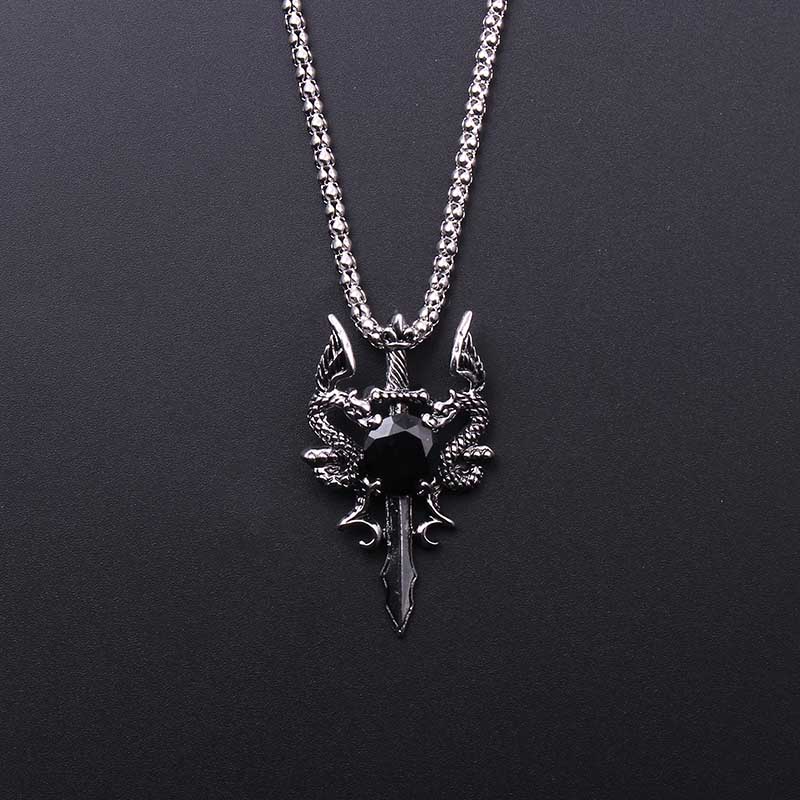 Men Accessories Necklace - ดับเบิ้ลดราก้อน แบล็ค เจม ครอสสร้อยคอพังก์จี้แบบกำหนดเองเครื่องประดับสำหรับผู้หญิงผู้ชายของขวัญอินเทรนด์