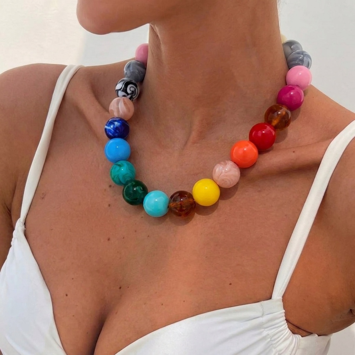 สร้อยคออะคริลิคหลากสีทรงกลมขนา - Men Accessories Aesthetic บทวิจารณ์และราคา