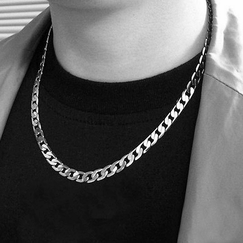 สร้อยคอเงินแท้ 925 ชุบแบบ Cuba - Men Accessories Necklace บทวิจารณ์และราคา