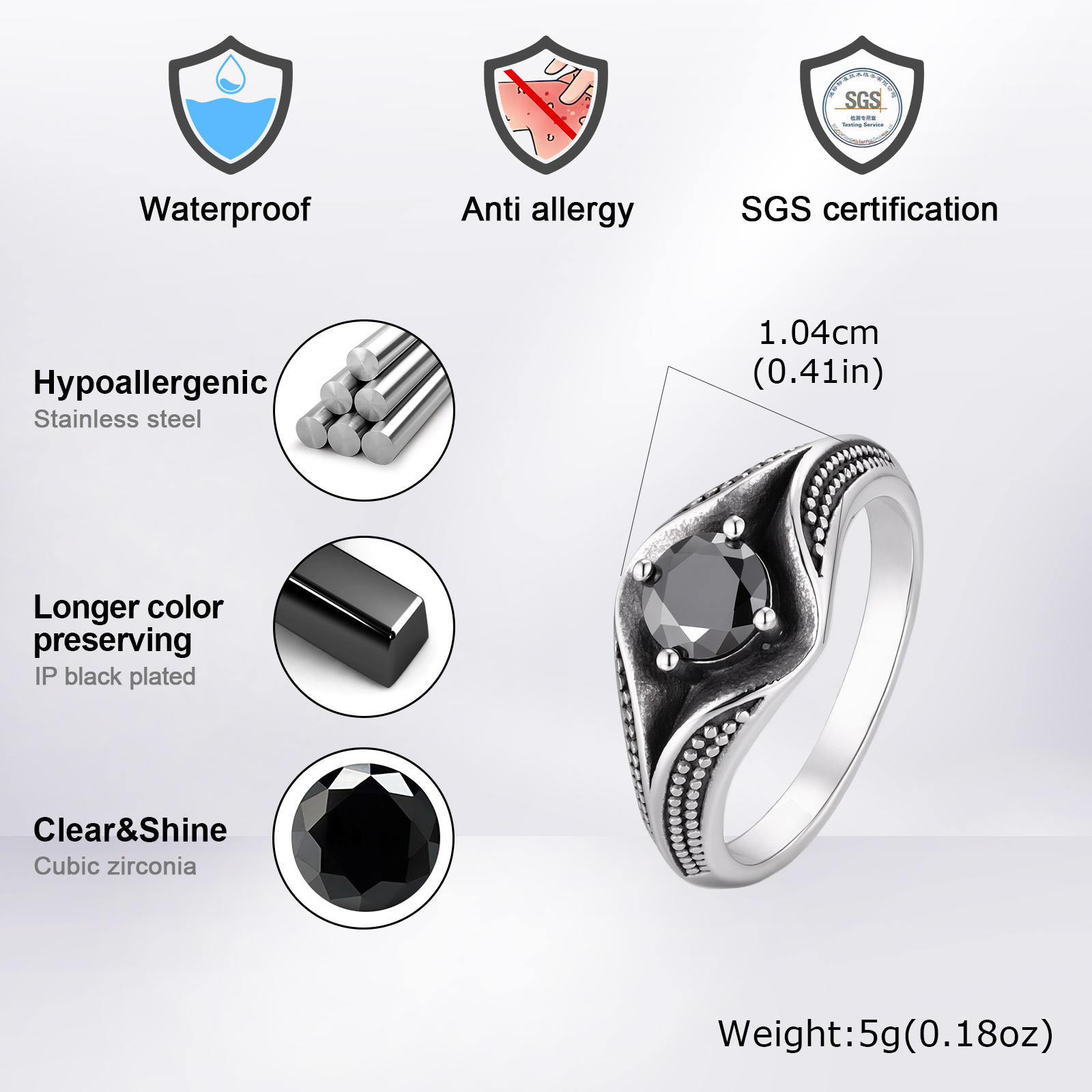 แหวนสแตนเลสสตีลประดับหินสีดำแล - Men'S Accessories Rings บทวิจารณ์และราคา