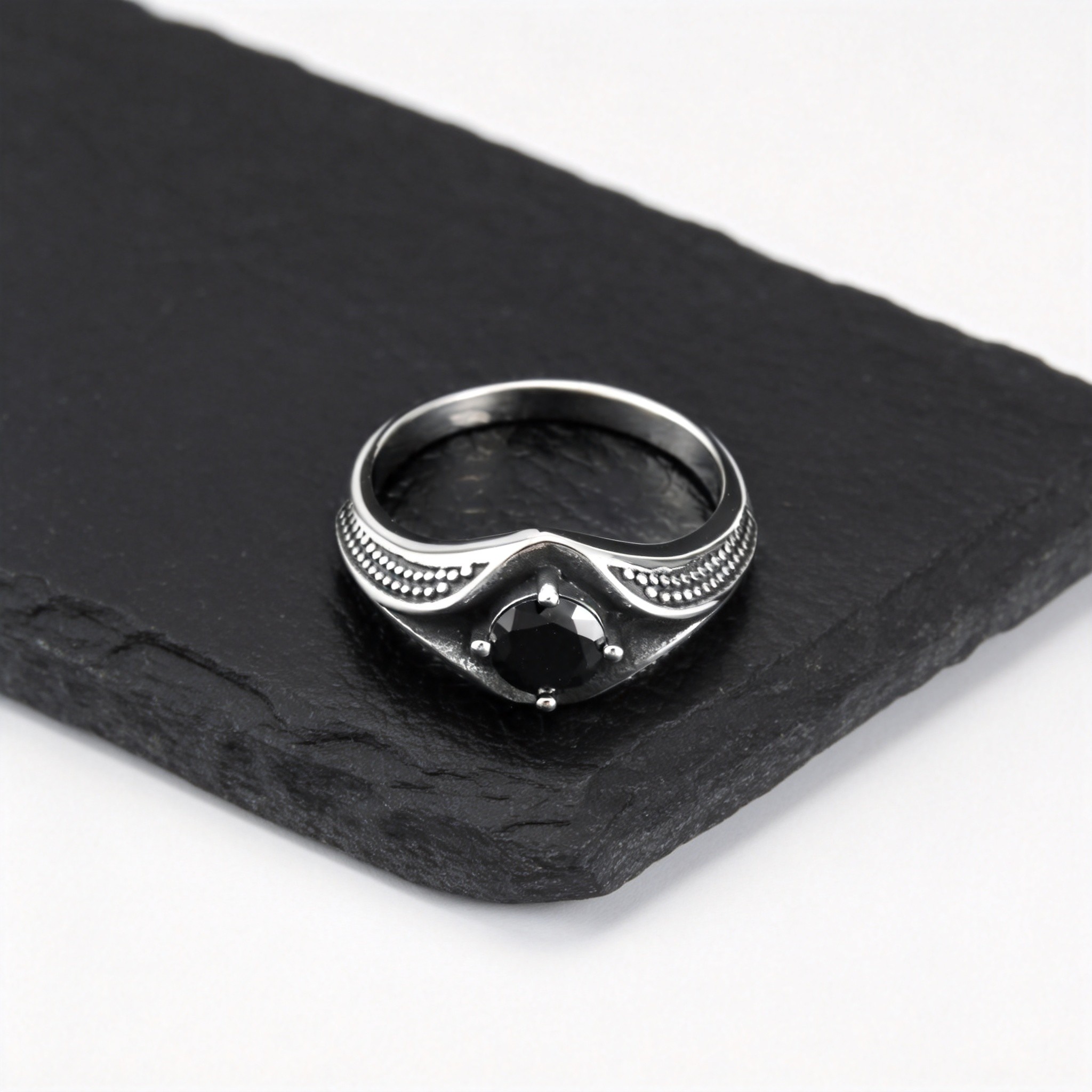 แหวนสแตนเลสสตีลประดับหินสีดำแล - Men'S Accessories Rings บทวิจารณ์และราคา