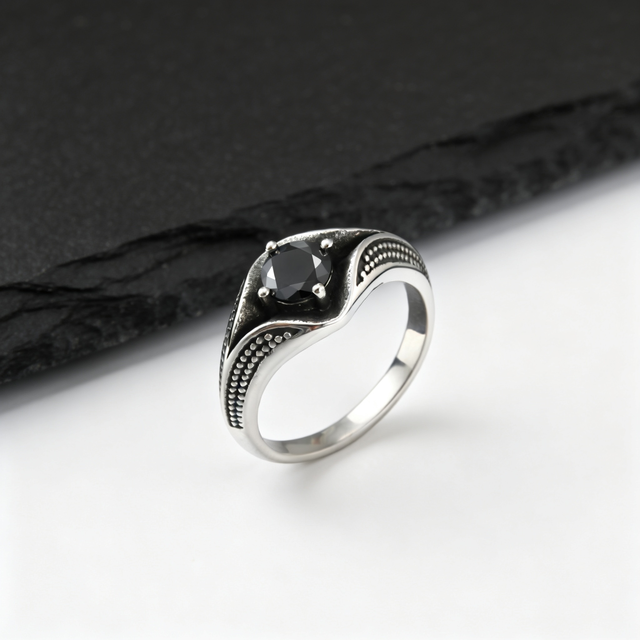 แหวนสแตนเลสสตีลประดับหินสีดำแล - Men'S Accessories Rings บทวิจารณ์และราคา